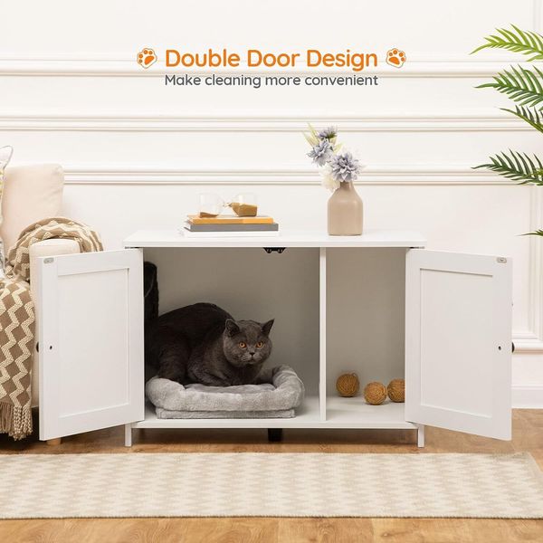 HOOBRO Cat Litter Box Enclosure Hidden Cat Washroom Pet House End Table White