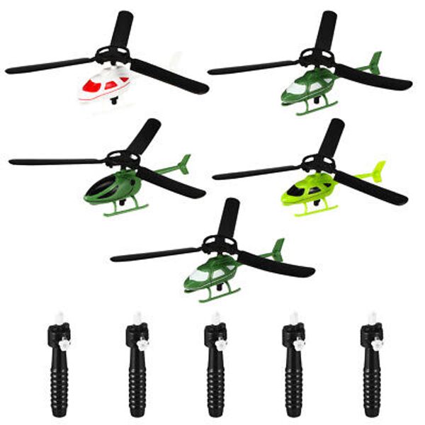 5 Pcs Outdoor Throwing Toy Flying Disc Launcher DIY Airplane Model Pull String