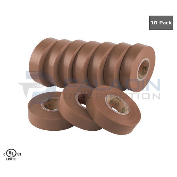 PVC Electrical Tape - Brown – 3/4″ x 60′ – (10 Pack) UL Listed