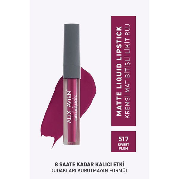 517 Sweet Plum Mat Bitişli Likit Ruj - 8 Saate Kadar Kalıcı Etki - Matte Liquid Lipstick