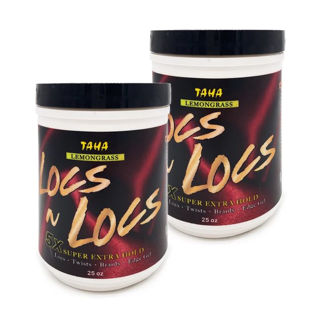 TAHA Locs & Locs Gel - 5X Super Extra Hold, Natural & Non-Damaging for Locs, Braids, Twists - Salon Size (Lemongrass, 25 Oz, Pack of 2)