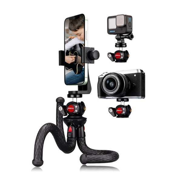 Handy Stativ, Lammcou Flexibel Stativ für Smartphone mit Voll Schwenkbar Kugelneiger & Vertikale und Horizontale Handystativhalter & Go Pro Adapter, Camera Tripod Kamerastativ für YouTube, Urlaub