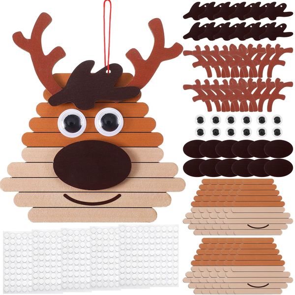 Colingmill 12 Pack 5.9" Christmas Stick Ornament Craft Kit Wooden DIY Sticks Ornament Craft Christmas Arts and Crafts Kit for Kids or Classroom Home Winter Theme Party Favors (Reindeer,Brown)