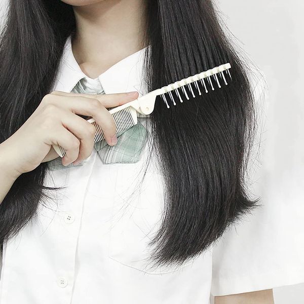 SUER SZ05-WHITE Comb Hair Comb, Foldable, Men's, Women's, Hair Brush, Hair Care, Comb, Double Hair Brush, Portable, Black, White, Travel, Compact, Easy to Hold.