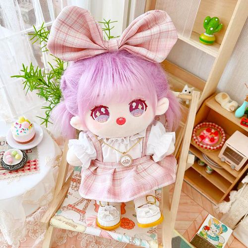 CALEMBOU Plush Doll Clothes Set, Cute JK Uniform Set, Doll Dress Shirt Bow Necklace Shoes 5Pcs Outfits for 20cm/8 inch Soft Dolls Stuffed Animals (Pink Clothes set-20cm/8)