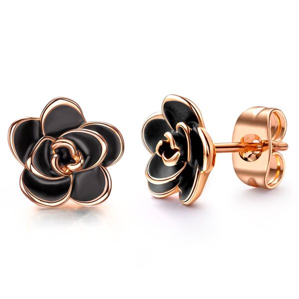 Flower Stud Earrings Hypoallergenic for Women - 18K Gold Plated Rose Earrings for Sensitive Ears, Nickel Free