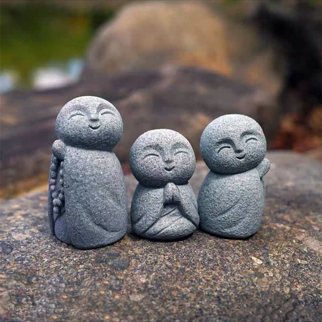 WOWTAC Jizo Set, Healing Cute Small Figurine Prayer, Jizo Sama Protection, God Granite for Happiness Wishes, Cute Granite Statue of God and Buddha (Good Luck Jizo)