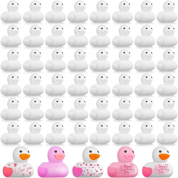 Sratte 100 Pieces DIY Rubber Ducks White Blank Rubber Ducks Bath Mini Ducks for Pool Bathtub Baby Party Favors Kids Birthday Gifts