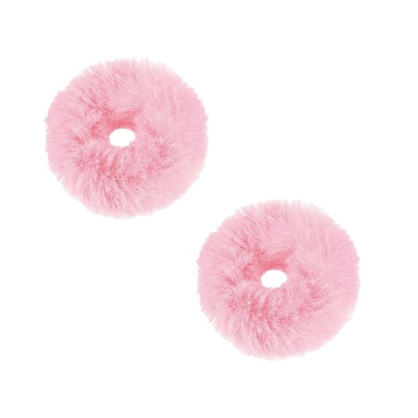 2Pcs Fluffy Pink Scrunchie Kids Scrunchies for Girls Pink Fluffy Hair Bobbles Pink Fluffy Scrunchies Pink Pom Poms Hair Bobbles Ponytail Holder Faux Rabbit Fur Pink Scrunchies for Girls Women