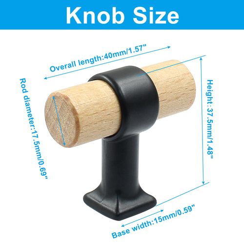 Piutouyar 4 Pack Wood Cabinet T Knobs, Single Hole Wood Drawer Handle Knobs, 40mm/1.57" T Bar Knob Pull Handles with Screws, Wooden Dresser Knobs for Kitchen, Cabinet, Drawer, Cupboard(Wood)