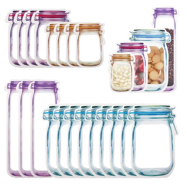 Enkrio 20 Mason Jar Bottles Bags Reusable Snack Bags Food Storage Bags Zipper Sealed Sandwich Bags Snack Storage Food Saver Bags for Nuts Cookies Freezer Safe