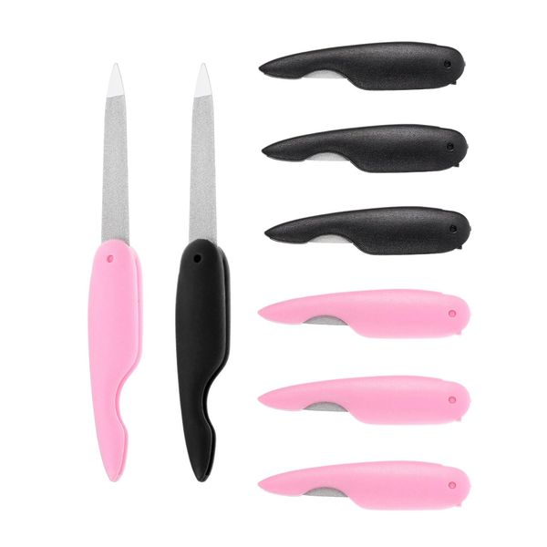 IPNSDON 6 Pezzi Pieghevole Nail File Nail Art Tools Grande Nail File Metallo Nail Polishing Tool Strisce di lucidatura delle unghie Rifinitura Nail File (Nero Rosa)