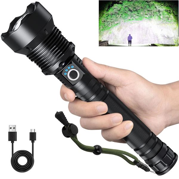 Rechargeable Flashlights 900,000 Lumens, Super Bright LED Flashlight High Lumens with USB Cable, 5 Modes Waterproof Flashlight Powerful Flash Light for Home Camping Hiking