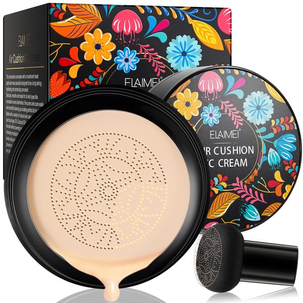 CC Cream Foundation mit Pilzkopf Luftkissen BB Creme Cushion Foundation Natürliche Farbe volle Abdeckung für makelloses Make-up, gleichmäßiger Hautton