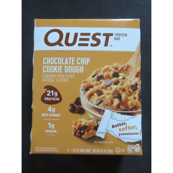 (4) Quest Protein Bars Chocolate Chip Cookie Dough 2.12 Oz Each !