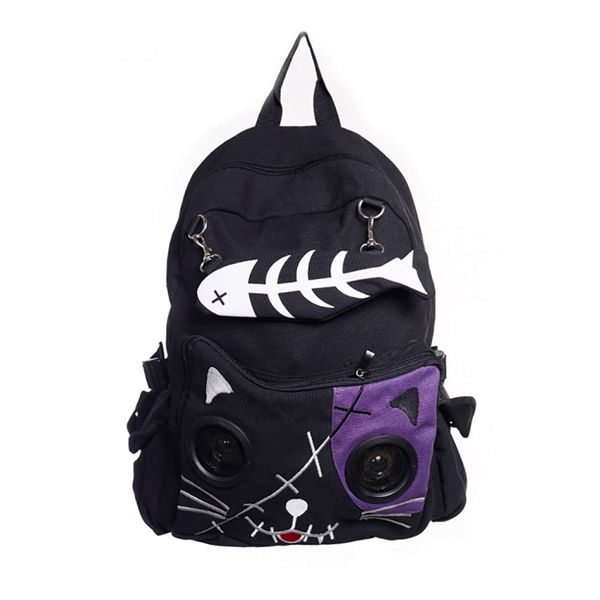 Lost Queen Kitty Speaker Backpack (Black/Purple)