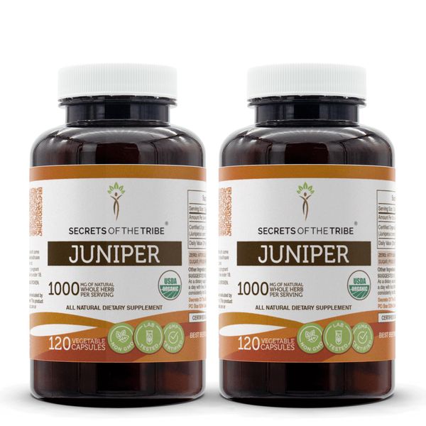 Secrets of the Tribe Juniper 120 Capsules (2 pcs.), 1000 mg, USDA Organic Juniper (Juniperus communis) Dried Berry (2x120 Capsules)