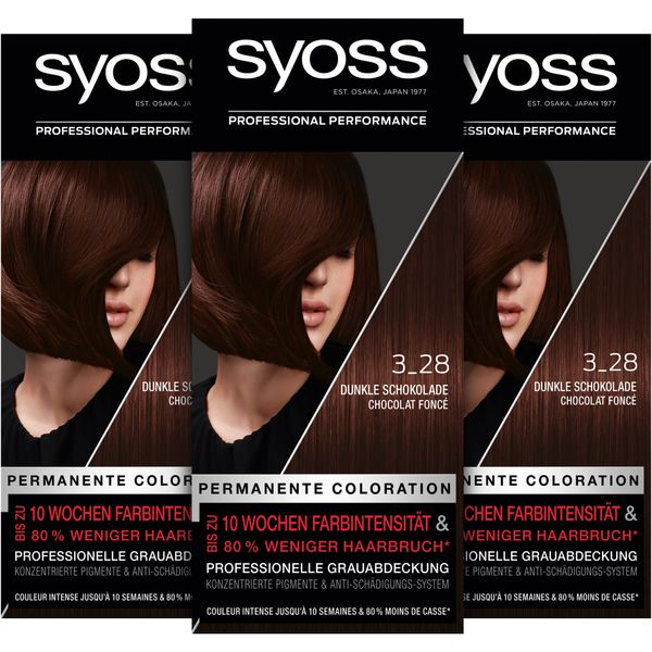 SYOSS Hair Colour Level 3 3_28 Dark Chocolate, Up to 10 Weeks Colour Intensity, Pack of 3 (3 x 115 ml)