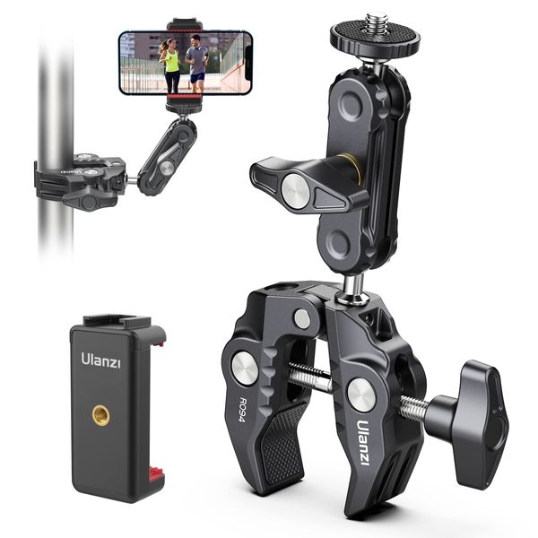 ULANZI Super Clamp Camera Clamp Mount Monitor 360° Ballhead Magic Arm Double Ball Head Adapter with 1/4"-20 & 3/8"-16 Thread ST-07 Phone Tripod Mount