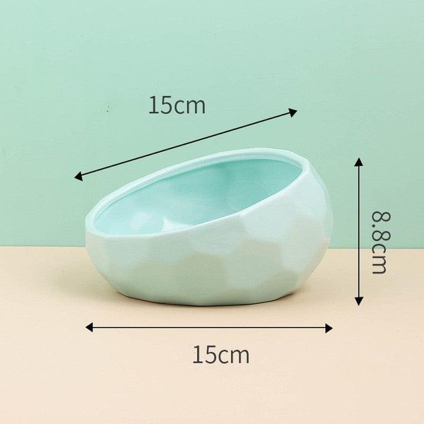 Elegant Ceramic Pet Bowl With Oblique Mouth - Light Green