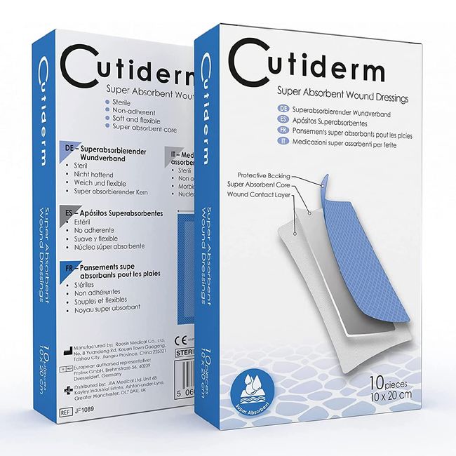 Cutiderm Sterile Low Adherent Super Absorbent Wound Dressings 10cm x 20cm Pack of 10 - Designed for Highly exuding Wounds