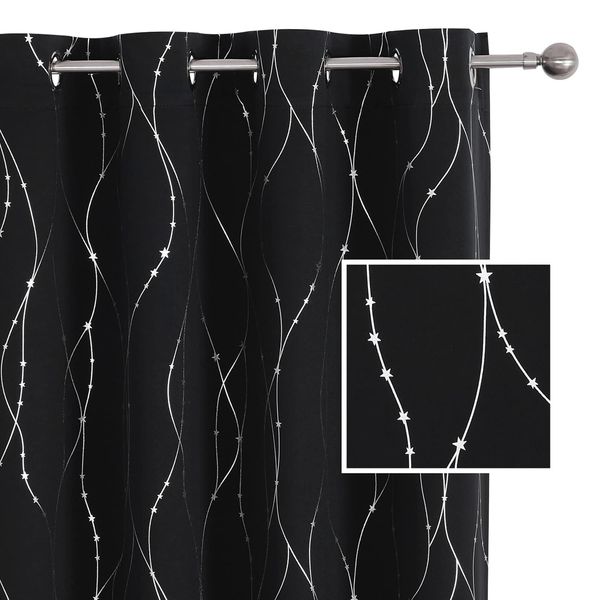 SMILE WEAVER Black Blackout Curtains for Living Room 96 Inch Long 2 Panels,Room Darkening Bedroom Curtain-Grommet Soft Thick Window Drapes Energy Saving Noise Reducing Thermal Insulated