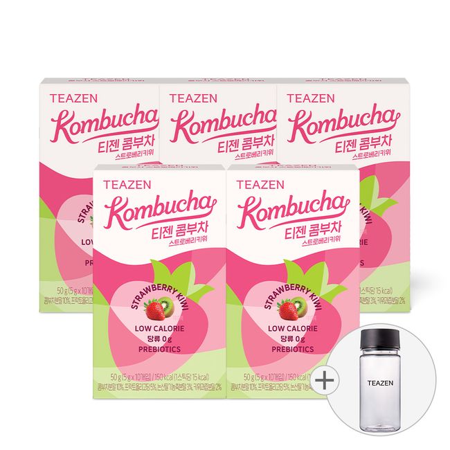 Teazen Kombucha Strawberry Kiwi 10 sticks x 5 boxes (bottle included)