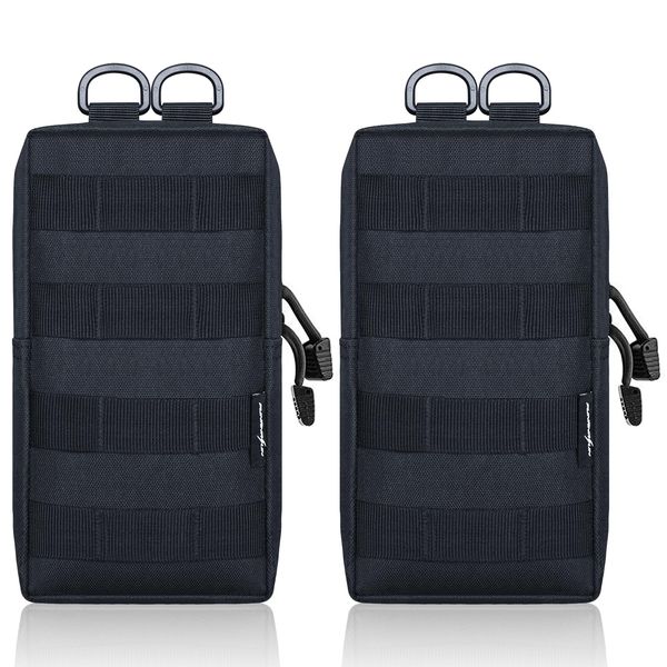 FUNANASUN 2 Pack Molle Pouches Tactical Compact Water Resistant EDC Pouch (Black)