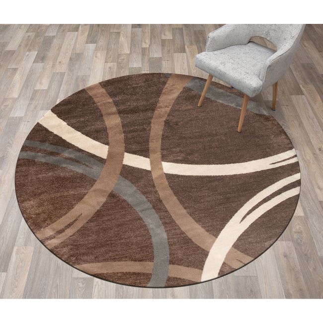 Rugshop Round Rugs Modern Abstract Circles Design Round Area Rugs Brown Rugs New