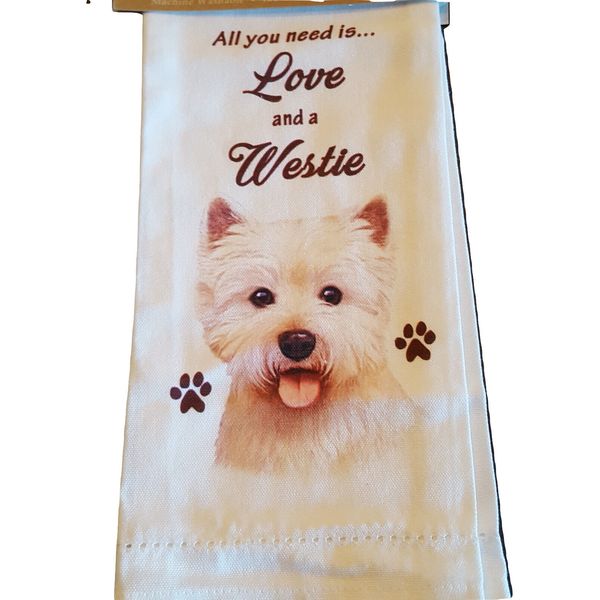 Westie Kitchen Dish Towel Dog Pet Theme All You Need Is Love Cotton 18x26 Puppy