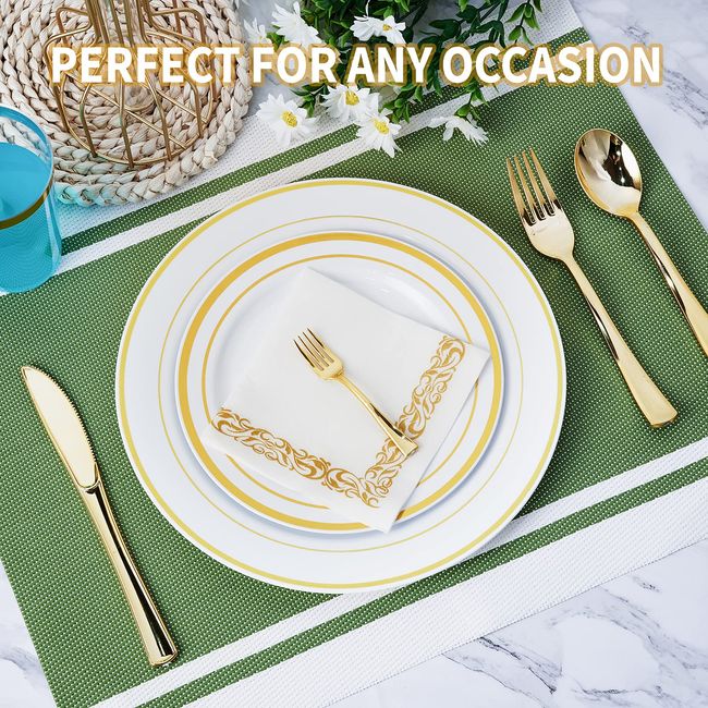 250 Piece Gold Plastic Silverware Set (for 50 guests): 100 forks, 50  knives, 50 spoons, 50 mini spoons