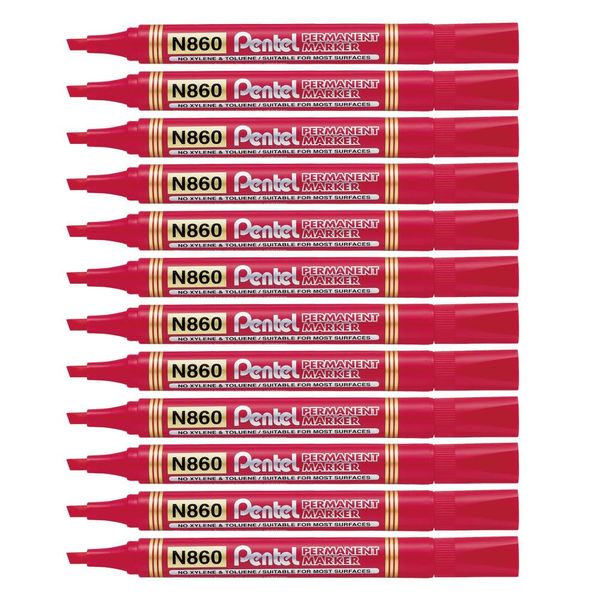 Pentel Permanent Markers Chisel Point - Red (Pack of 12)