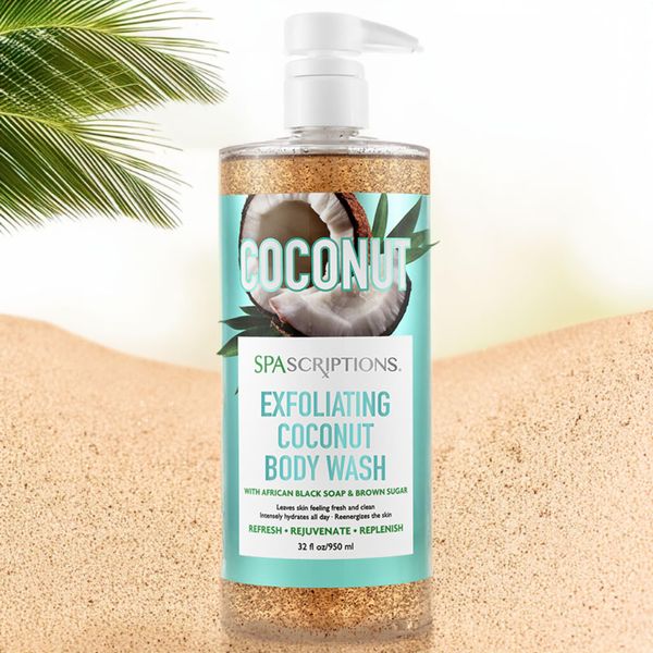 Spascriptions Exfoliating Coconut Body Wash, with African Black Soap and Brown Sugar to Refresh and Rejuvenate, 33 oz