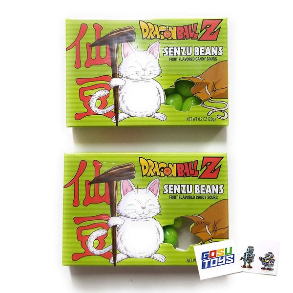 Dragonball Z Senzu Beans Candy Fruit Flavored DBZ Candy Sours (2 pack) with 2 Gosu Toys Stickers