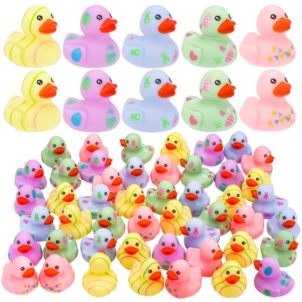 Foilswirl Easter Ducks 2'' Easter Rubber Ducks Colorful Rubber Ducks Baby Shower Ducks Bulk for Easter Basket Stuffers for Kids Baby Showers Funny Bath Tub Toys(24 Pcs)