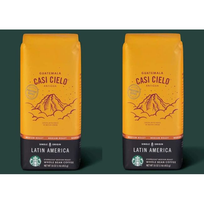 Starbuck's Casi Cielo Whole Bean Coffee, Medium Roast Single Origin, 16 oz, 2-Pk