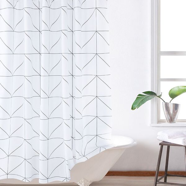 Fabric Waterproof Shower Curtain 120x180 White Herringbone