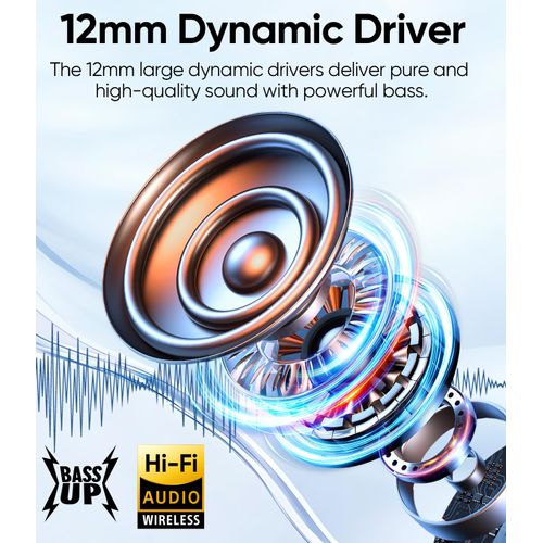 Deep Bass Sound Clip on Earbuds Wireless, Lightweight Open Ear Earbud with Physical Button, Bluetooth 6.0 Headphone Support Dual-Device, 60H Play Time, Waterproof, Ideal for Workout, Running