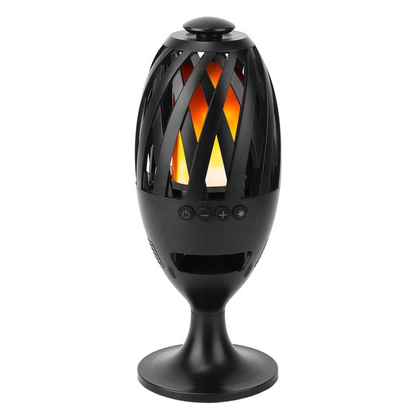 Waterproof LED Flame Speakers - Stereo Bass, Wireless, Outdoor Light-Up, Atmosphere LED Flickers, Patio Stake - Black