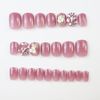 24 Pcs Shimmering Diamond Nail Tips Beautiful Decoration 3D Small Flower Coming-of-Age Ceremony Nail Reception Party After-Party Wedding Nails Beautiful Lovely Pink False Nail