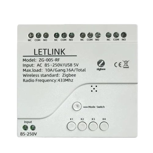 LETLINK 4 Channel usb 5V Or AC 85-250V Zigbee Controller,APP Remote Control with Inching/Self-Lock/Interlock modle，Works with Tuya Zigbee Gateway (4CH usb 5V/AC 85-250V)