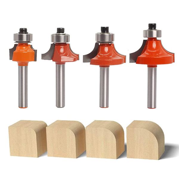 Sinoprotools 4Pcs Round Over Router Bits 1/4 Shank, Roundover Beading Router Bit Set, Tungsten Carbide, Corner Rounding Edge-Forming, Round Over Edging Router Bits (1/8”, 1/4”, 5/16”, 3/8” Radius)