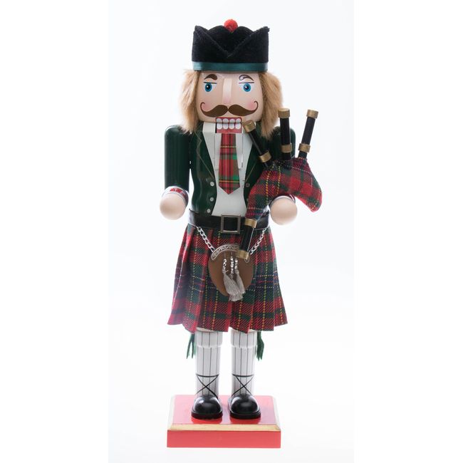 Clever Creations Green Scottish Bagpiper 14 Inch Traditional Wooden Nutcracker, Festive Christmas Décor for Shelves and Tables