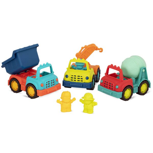 B. toys- Happy Cruisers- Construction Truck Set – Dump Truck, Cement Mixer & Crane – 3 Pack Toy Trucks & Characters – Toy Trucks for Toddlers, Kids – 12 Months +