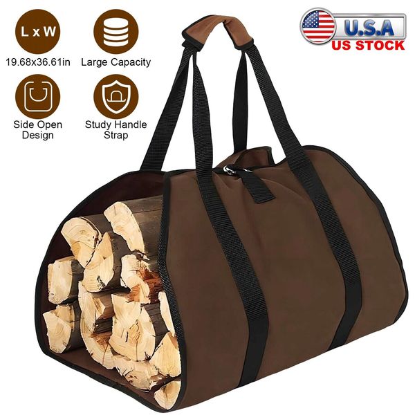 Firewood Carrier Bag Durable Fireplace Logs Holder Portable Wood Bag w/ Handle