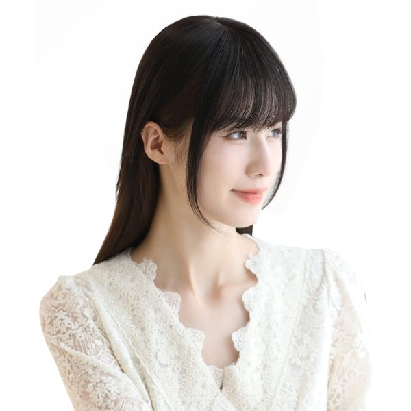 HIYE Bangs, Whorl, Hairpiece, Partial Wig, Bangs, Women's, Point Wig, Thin Hair, Increased Volume, Long, Pre-Cut Bangs, 9.8 inches (25 cm) Dark Brown (Ultra Real Silk Skin)