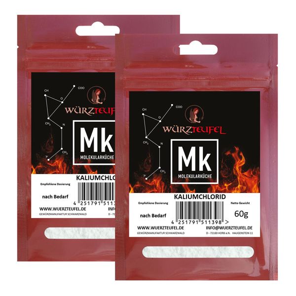 Kaliumchlorid, Kaliumsalz in Lebensmittelqualität, Diät - Salzersatz, KCL, E508. 2 Beutel je 60g (120g)
