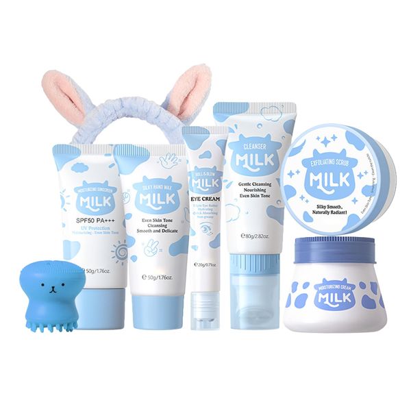 Milk Skin Care for Teenage Girls Gifts -Mothers Day Hamper - Gifts For Mum - Skin Care Sets & Kits With Cleanser,Eye Cream,Exfoliating Scrub, Sunscreen Cream,Hand Wax,Moisturizing Face Cream