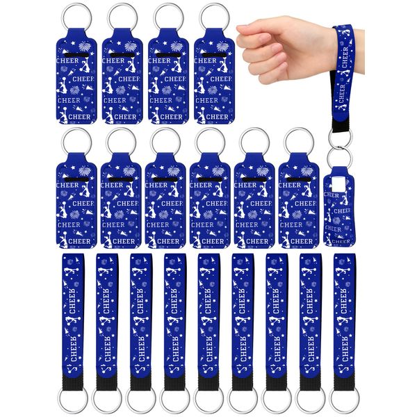 MotiMind 24 Pcs Cheer Lipstick Holder Keychains Lanyard Set Cheer Teams Gifts Cheerleaders Party Favors Cheer Theme Portable Lipstick Holder and Lanyard for Competitive Cheer Party Supplies (Blue)