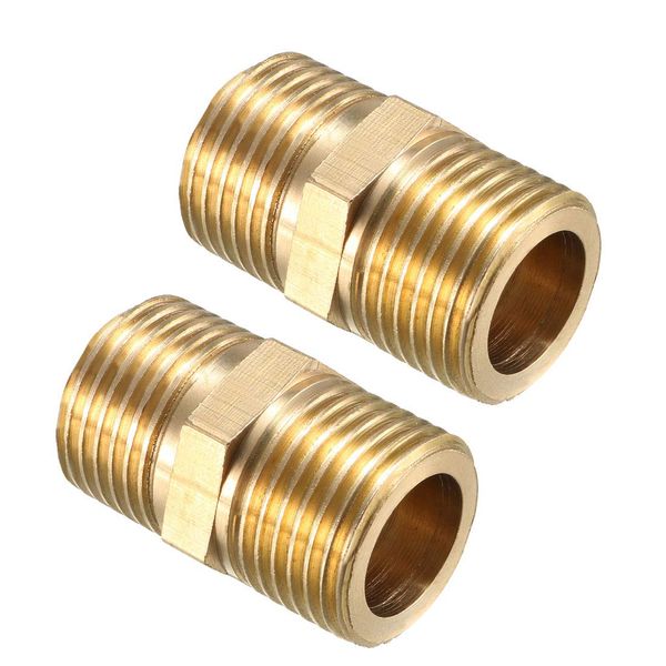 uxcell Pipe Fitting Hex Nipple Adapter, Brass 1/2 PT Male x 1/2, PT Male, Pack of 2